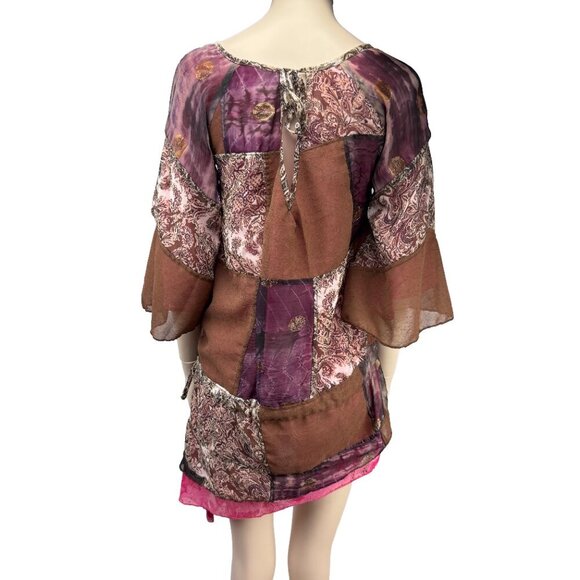 EL RODEO Designer Japanese Harajuku Kawaii Patchwork Boho Flowy Pink Brown S - Picture 4 of 11